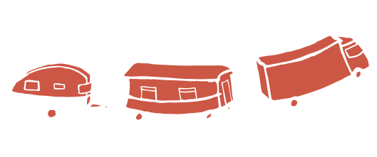 illustration - Caravane vers le haut - white on red